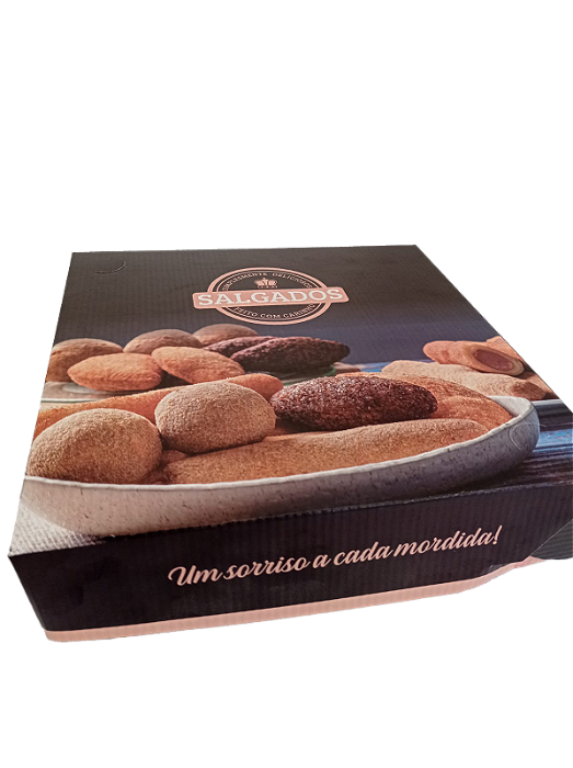 Caixa de Salgado 25x25x6cm Personalizada tmp/fundo (PCT 25 UNIDADES)