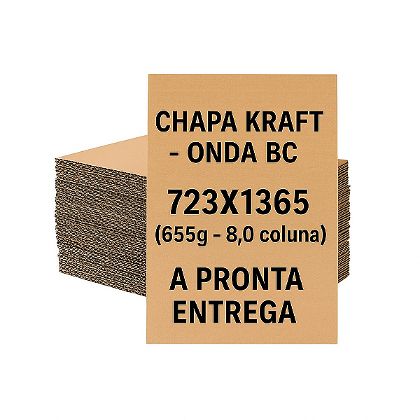 Chapa de Papelão Kraft Onda BC – 723x1365 | 8,0 Coluna | 655g