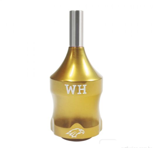 Grip de Alumínio Dourado White Head com Tubo para Cartucho Tatuagem Universal ( Acompanha 03 haste )