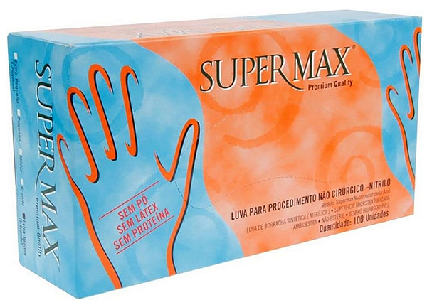 Luva "G" Azul Nitrílica Premium Quality Supermax Caixa com 100 unidades