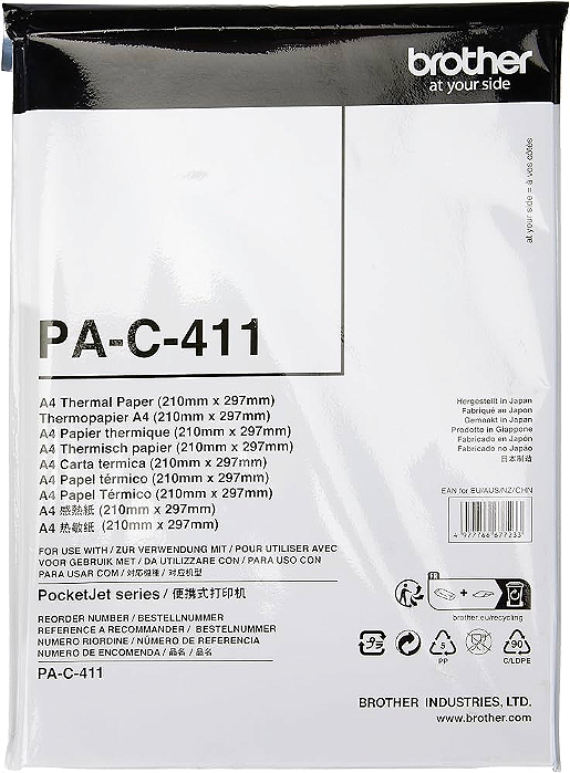 Papel térmico A4, para PJ763, PJ773 e PJ863, PAC411, Brother - PT 100 UN