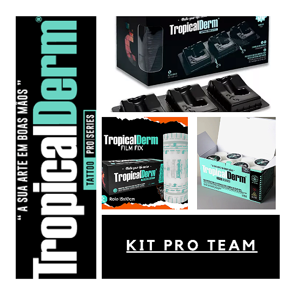 KIT |  01 rolo 15cm x 10m Filme Tropical Derm + 01 Caixa c/ 50unid Suporte 03 Cartucho Tatuagems Bandejas Descartáveis + 01 caixa 24unid Esponja Box Tropicap