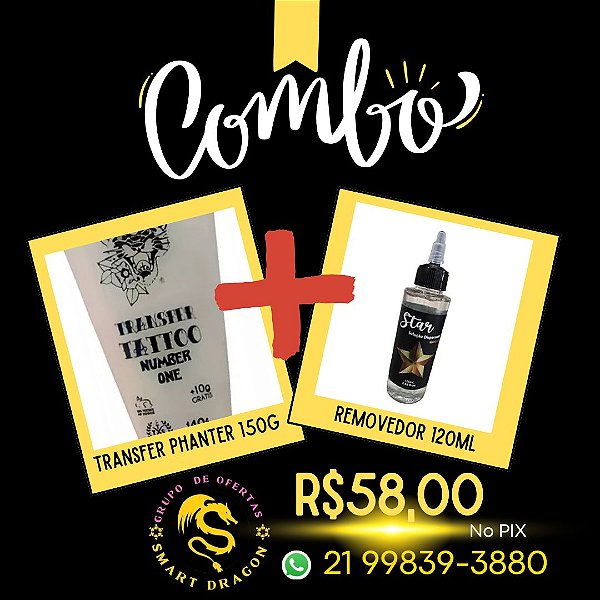 kit 01 Transfer panther tatto Number One 140g+10g gratis - TTS + 01 Removedor Decalque Star Tts 120ml Spray