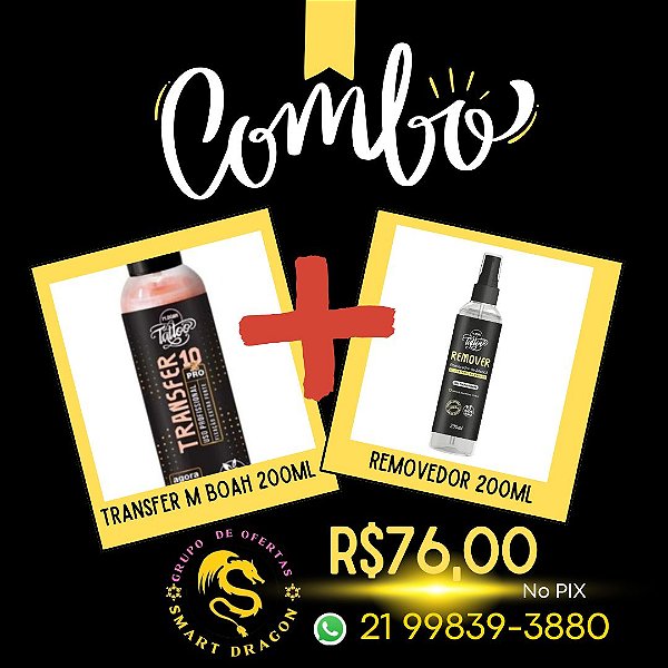 KIT 01 Transfer 10X PRO BLACK 200ml + 01 Removedor Decalque 200ml MBOAH