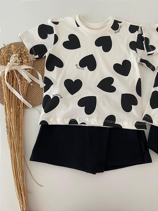 Conjunto Coração Black Verão (Short Saia)