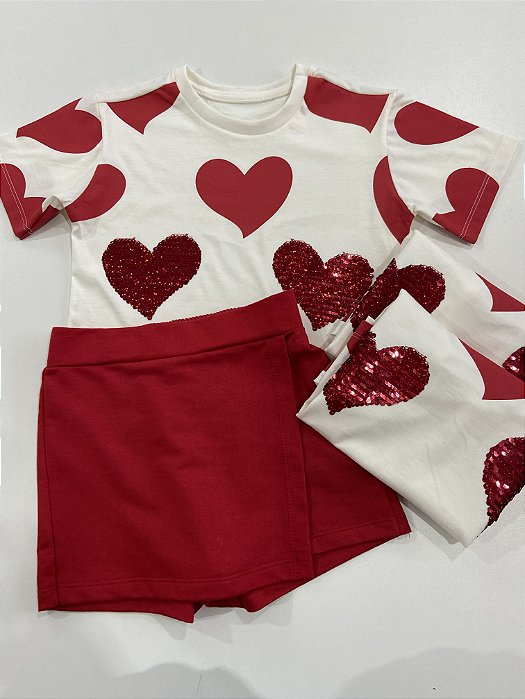 Conjunto Coração Vermelho (Short Saia)