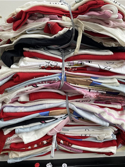 Camiseta Fem. R$ 13,90 - Kit Ponta de Estoque (Tam. 01 ao 08) 25 peças