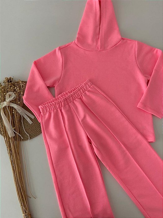 KIit Conjunto Moletom Rosa Neon