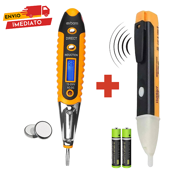 Kit 2 em 1 Chave Teste Voltagem + Caneta Detector Tensão Corrente