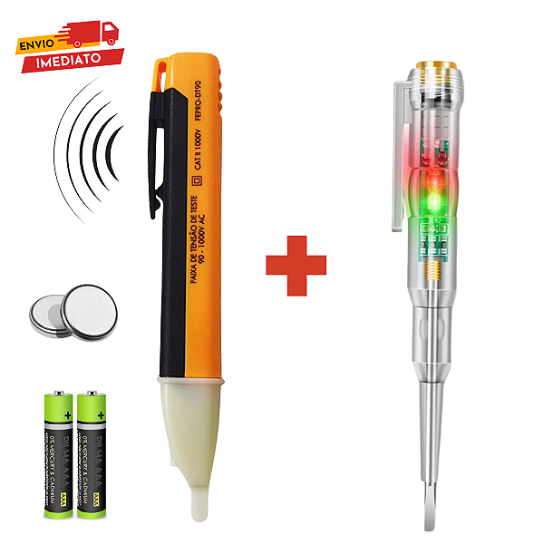 Jogo 2x1 Chave de Fenda Teste Voltagem + Caneta Detector Tensão Corrente