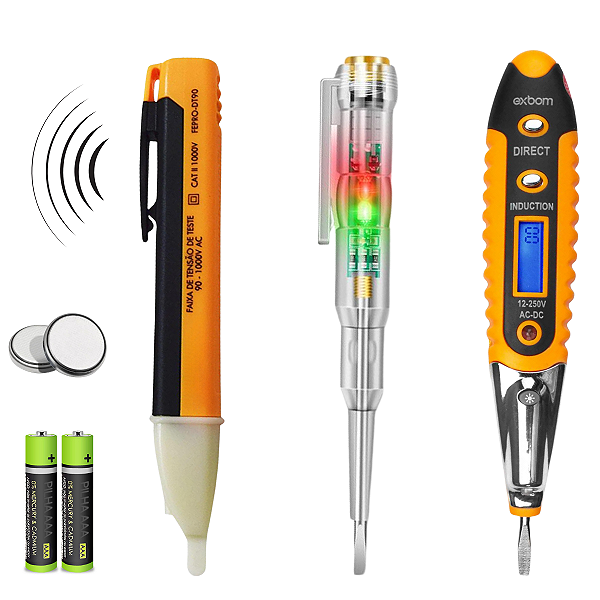 Kit 3 em 1 Caneta Detectora de Tensão e Chave Teste Digital de Corrente + Chave Fenda Teste Voltagem
