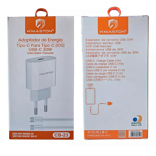 Carregador Turbo 30W + Cabo Tipo-C Compatível iPhone 15 16