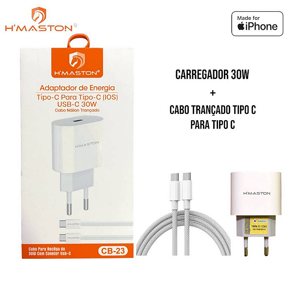 Carregador Turbo 30W + Cabo Tipo-C Para Android iPhone 15 16