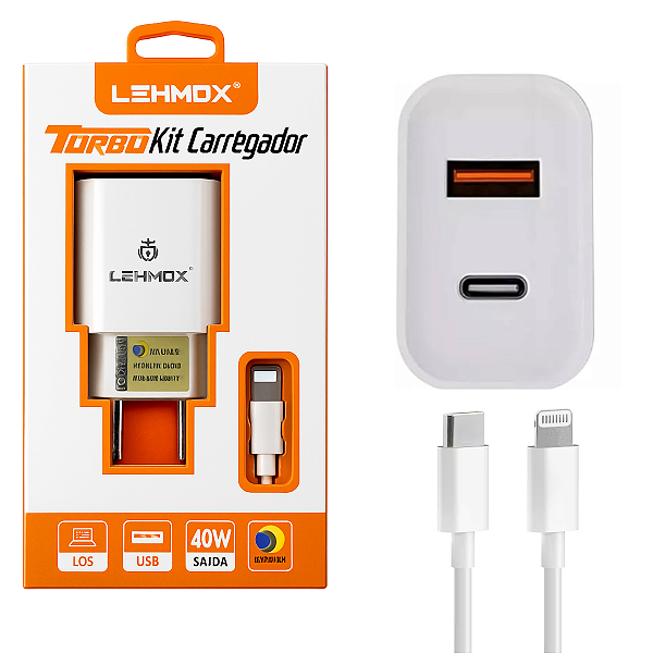 Carregador Tomada 45W Ultra Turbo + Cabo Tipo-C para Lightning Para IPHONE 11 12 13 14 Pro Max e Plus | Homologado Anatel