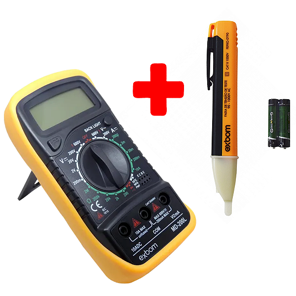 Kit 2 em 1 Caneta Teste Tensão Corrente + Multímetro Profissional Painel digital Iluminado bateria