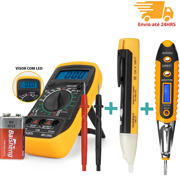 Kit Caneta e Chave Teste Corrente + Multímetro Profissional