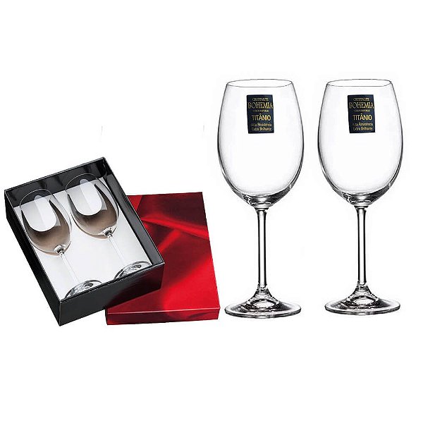 Kit Paixão Red Caixa 2 Taças Cristal Bohemia P/ Vinho 450 ml Boccati