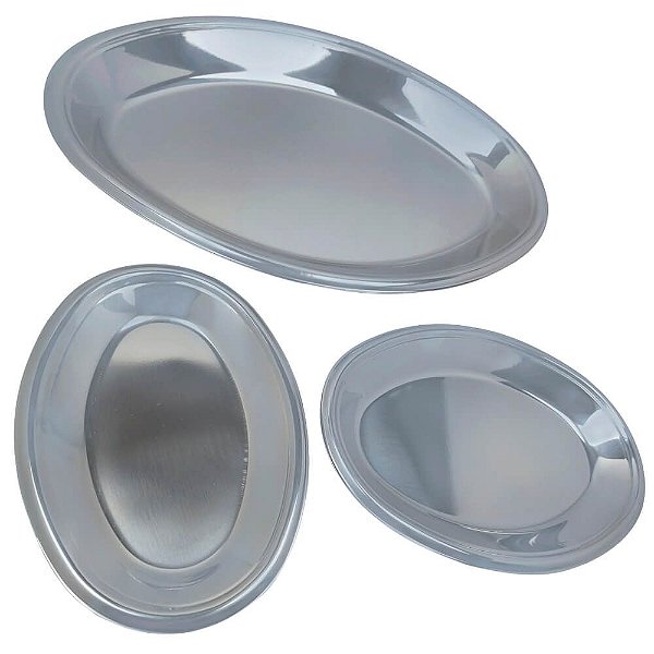 Conjunto Prato Aço Inox 3 peças Travessas de Servir Baixelas Ravinox