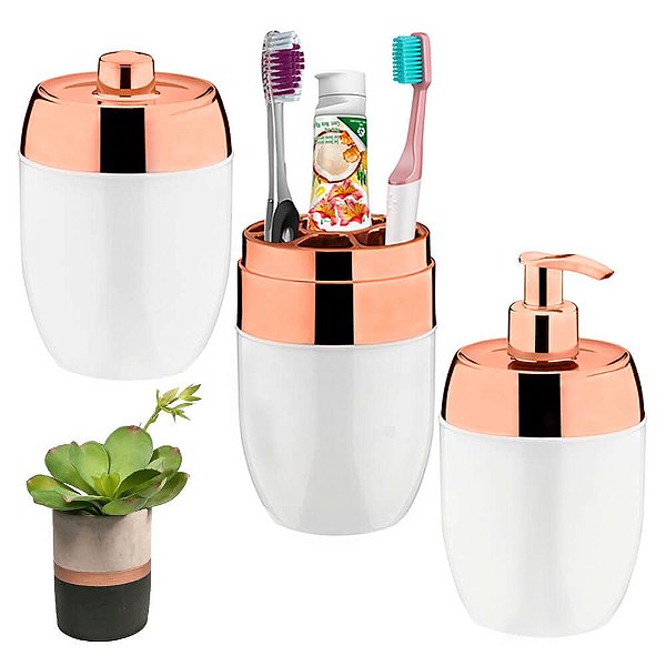 Conjunto Lavabo Acquaset Branco Rosé Gold Banheiro 3 Peças Forma Utilidades