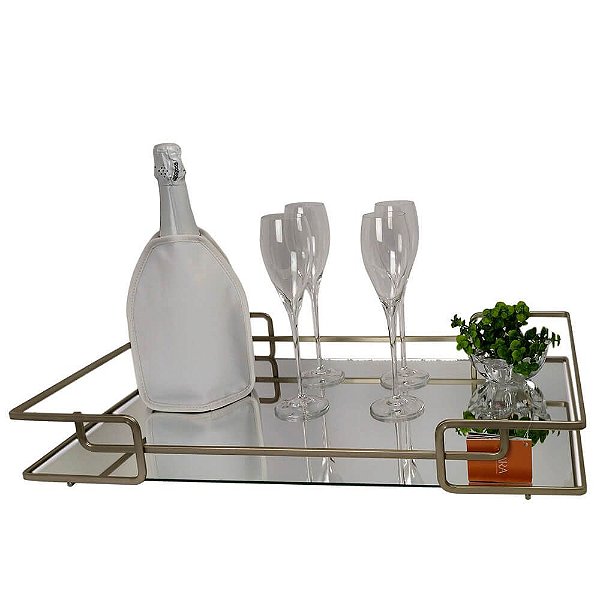 Bandeja Espelhada Luana Champagne 30x40 cm Retangular Hara - CTK Mais Store  - Ser normal cansa!