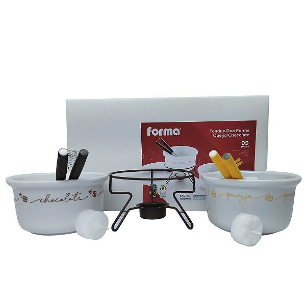 Kit Conjunto para Fondue Porcelana Duo Queijo e Chocolate Forma Utilidades