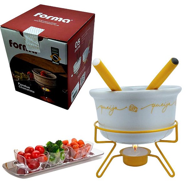 Conjunto para Fondue de Queijo Panela de Porcelana 2 Garfos Forma Utilidades