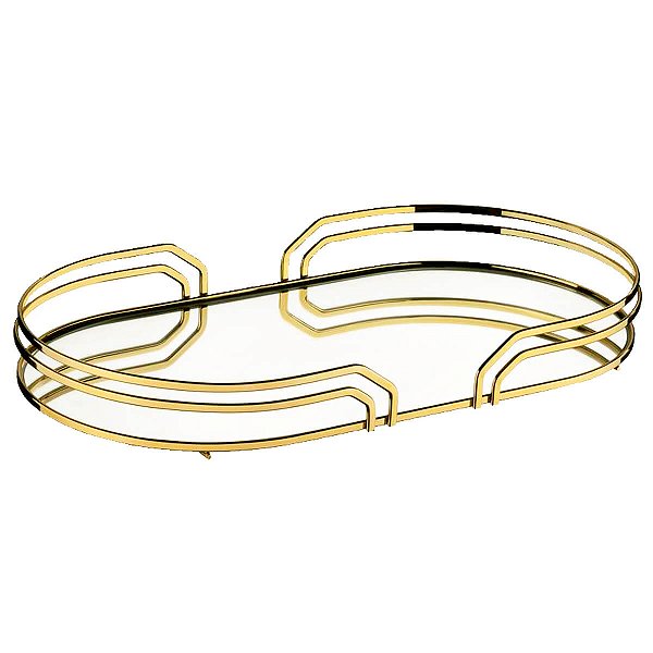 Bandeja Ayla Dourada Decorativa Oval Espelhada