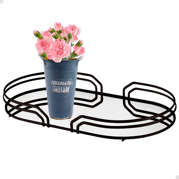 Bandeja Ayla Black Matte Decorativa Oval Espelhada