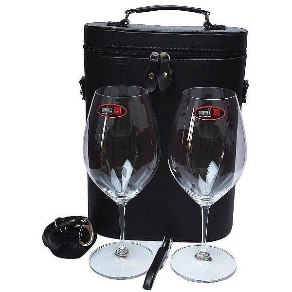 Maleta Preta Ecológica Com 2 Taças Vinho Riedel E Saca-rolha