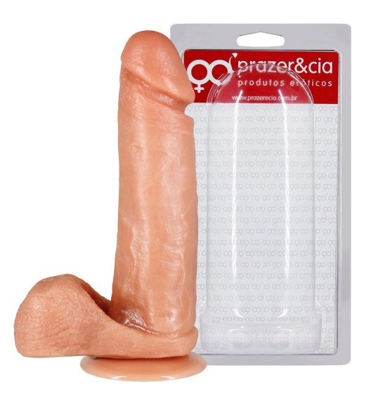 PRÓTESE COM ESCROTO E VENTOSA 23 X 4,4CM PRAZER & CIA