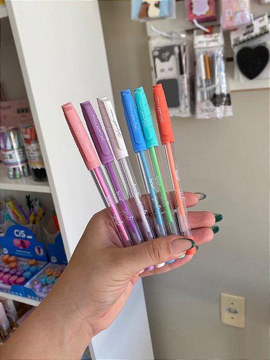 Caneta gel tons pastéis BRW