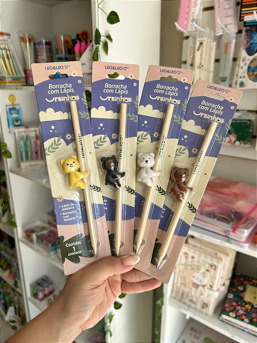 Lápis com Borracha Ursinho Agarradinho LEO&LEO