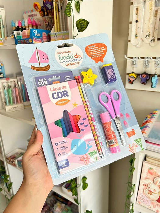 Kit Escolar Fundo do Mar 18 Itens