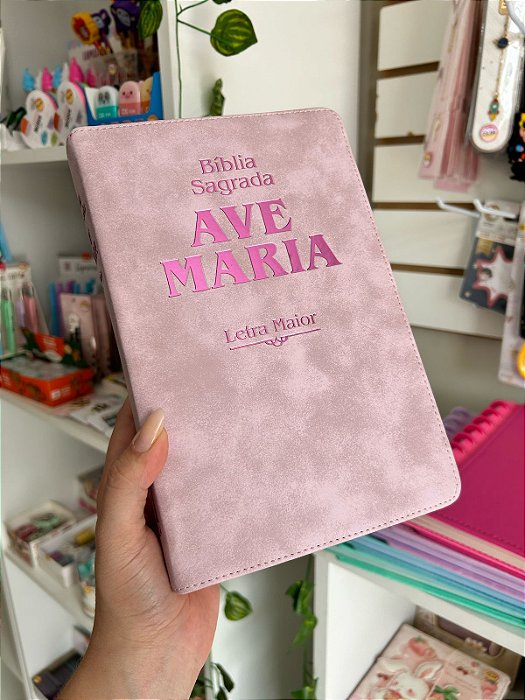 Bíblia Ave Maria Zíper Rosa Letra Maior