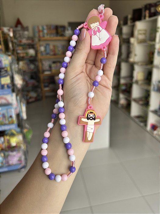 Terço Infantil Anjo e Jesus Rosa