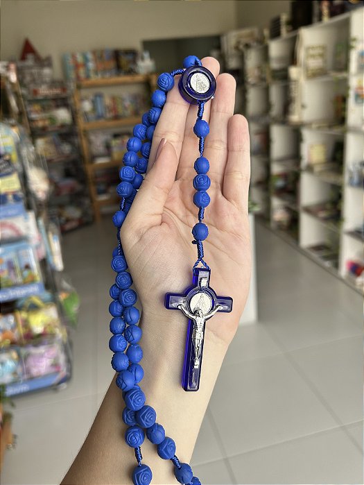 Terço com Contas em Rosas Azul