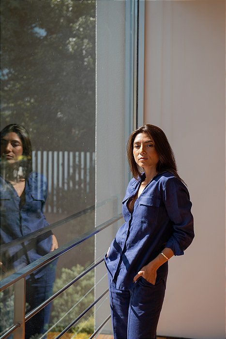 CAMISA LINHO PURO AZUL OCEANO