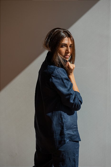 CAMISA LINHO PURO AZUL MARINHO