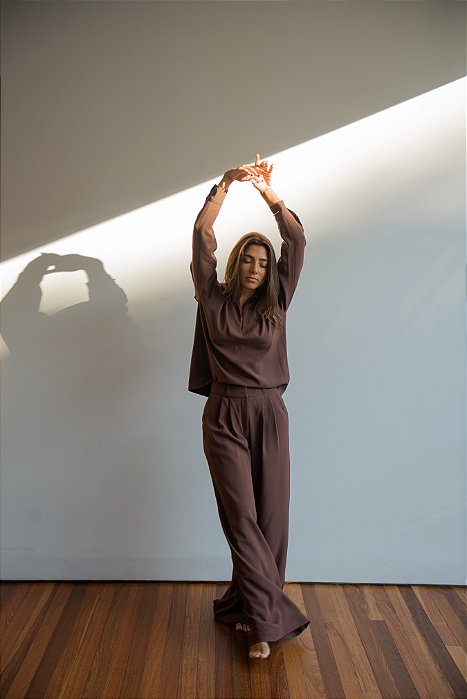 CALÇA PANTALONA CREPE MARROM