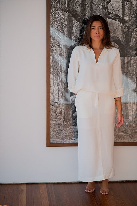 SAIA MIDI FENDA CREPE OFF WHITE