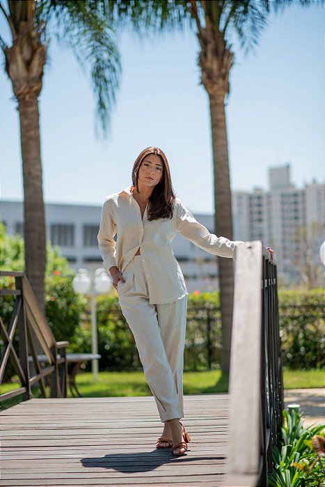 CALÇA CENOURA LINHO PURO AVEIA