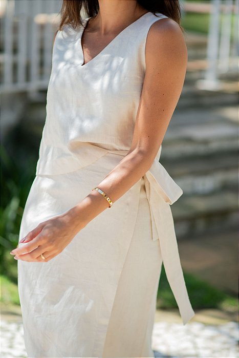 BLUSA DECOTES LINHO PURO AVEIA