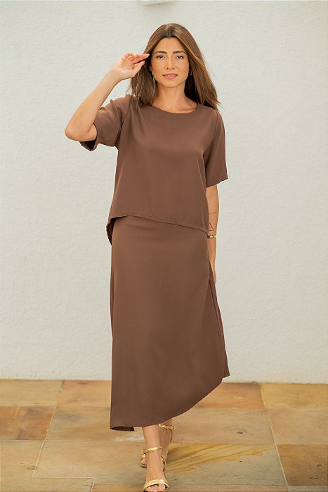 SAIA ASSIMÉTRICA CREPE MARROM