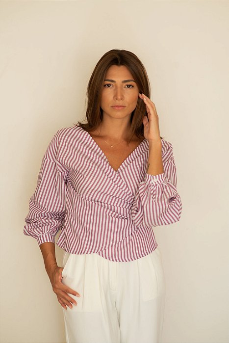 CAMISA TRANSPASSADA TRICOLINE LISTRA VINHO