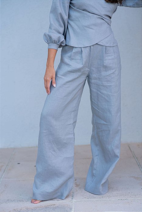 CALÇA PANTALONA LINHO PURO CINZA