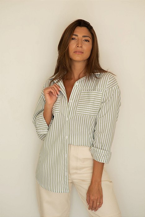 CAMISA AMPLA TRICOLINE LISTRA VERDE