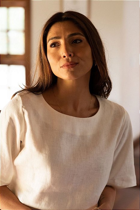 BLUSA BÁSICA LINHO PURO OFF WHITE