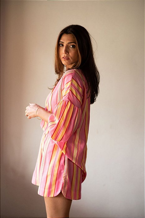 SHORT ALGODÃO ROSA LISTRAS