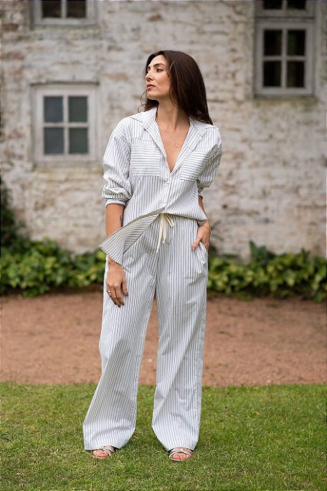 CALÇA SOLTINHA TRICOLINE CREME LISTRA