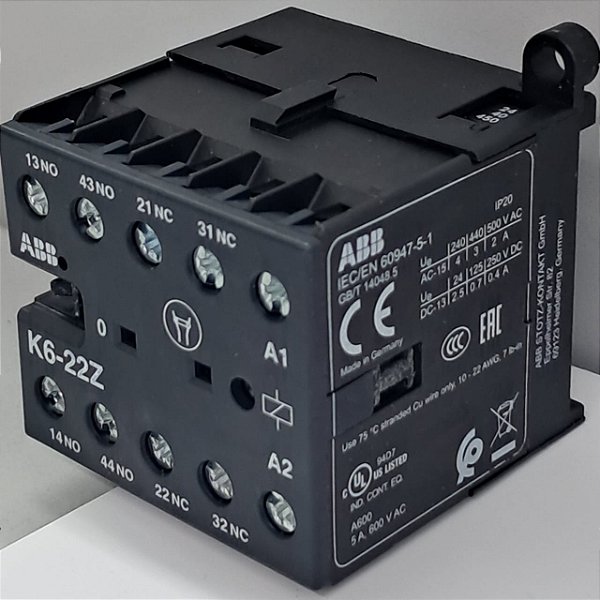 Minicontator auxiliar Tetrapolar 4A AC-15 2NA 2NF 24VCA GJH1211001R0221 ABB